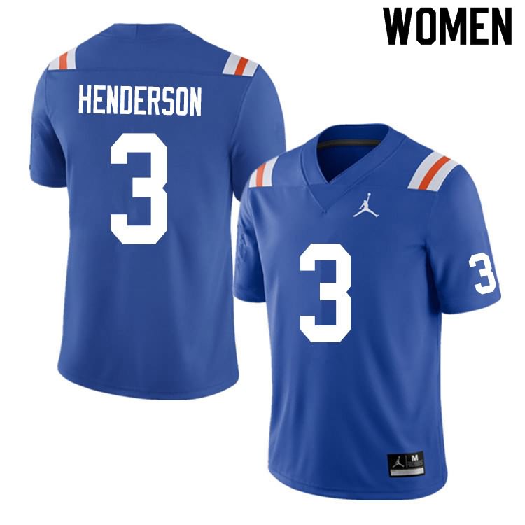 NCAA Florida Gators Xzavier Henderson Women's #3 Nike Blue Throwback Stitched Authentic College Football Jersey RGV6764JU